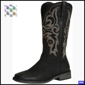 Wide Calf Cowboy Boots Square Toe Western Cowgirl Mid Calf Work Boots